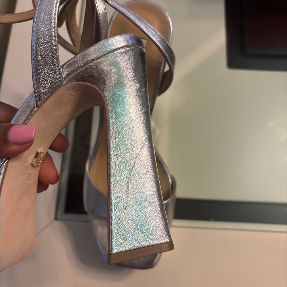 Badgley Mischka Silver Platform Caia with Heart-Shaped Buckle - Picture 6 of 7